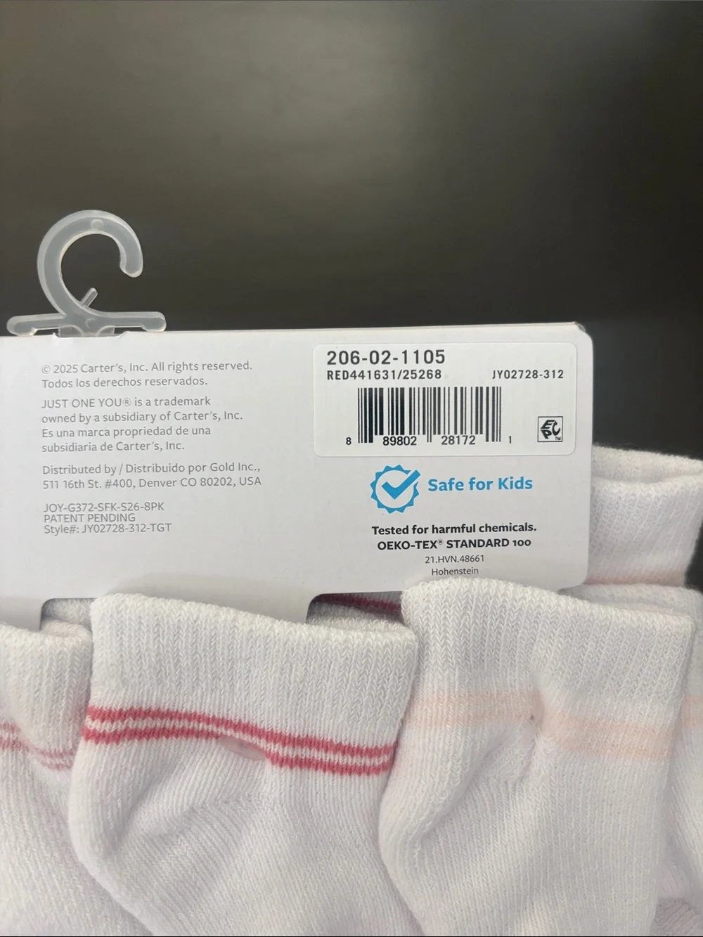Carter's White Baby Sock Set with Pink, Peach and Green Stripes - 8 Pack